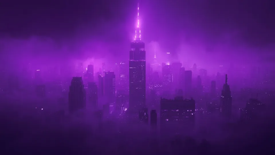 Dense futuristic city purple neon